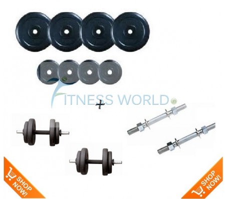 Rubber Plates + Dumbells Rods 14 Kg, Adjustable Dumbells sets